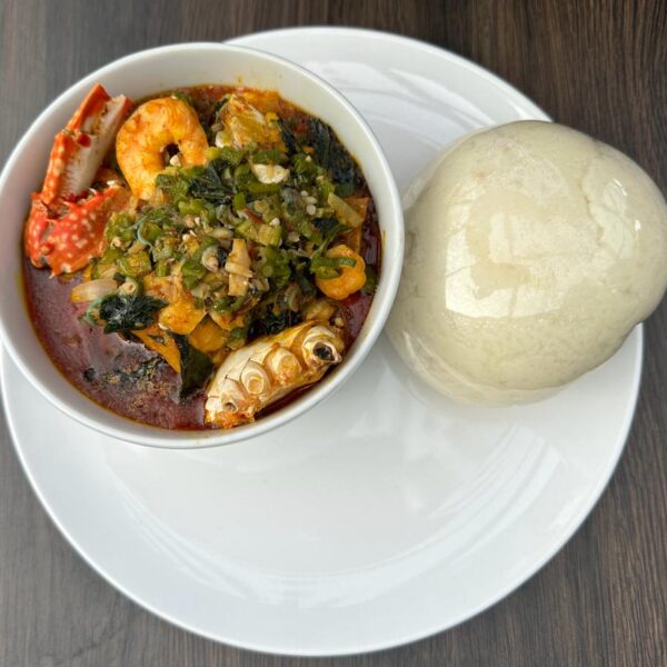 Seafood Okro Soup and Poundo