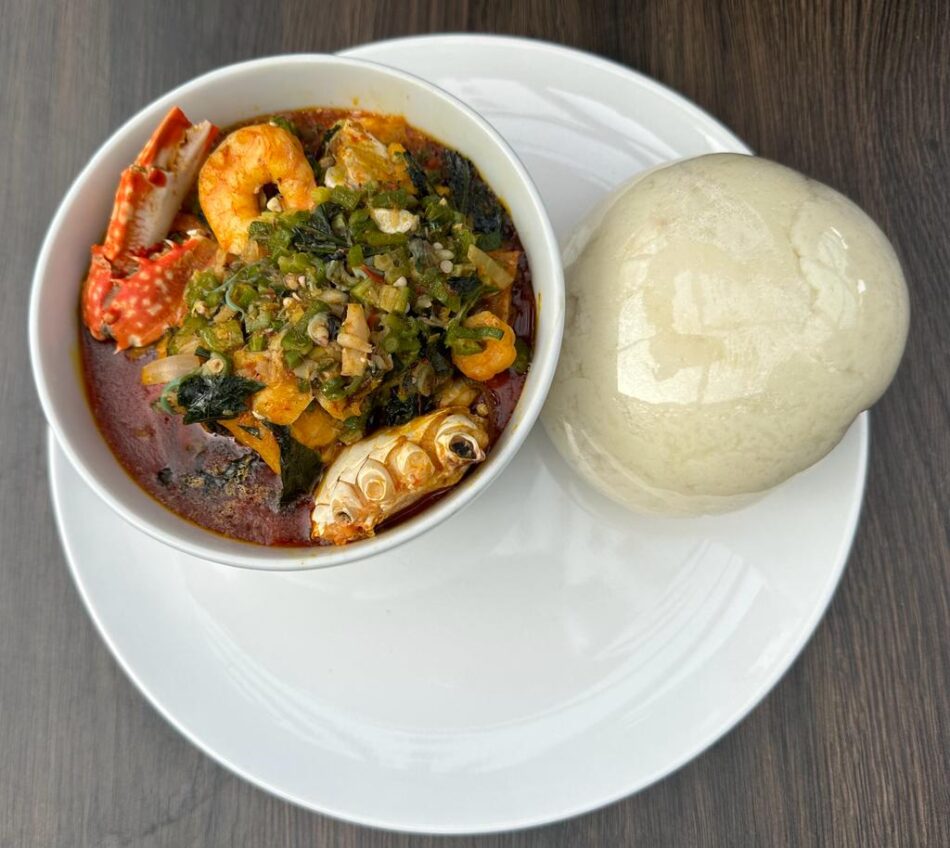 Seafood Okro Soup and Poundo